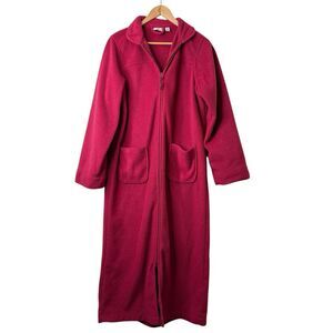 LL Bean Winter Fleece Robe S Red Raspberry Full Zip Lounge Housecoat Cabin Cozy
